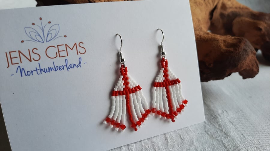 St George's Flag Themed Tassel Earrings (2)