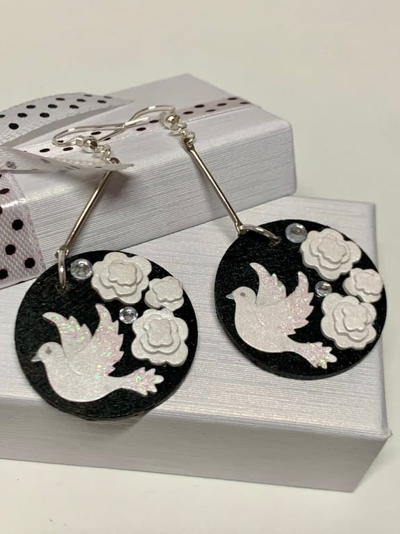 Christmas Two Turtle Dove Earrings