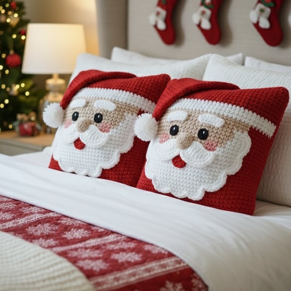 Crochet Santa Throw Pillow Pattern – Christmas Decoration PDF Pattern