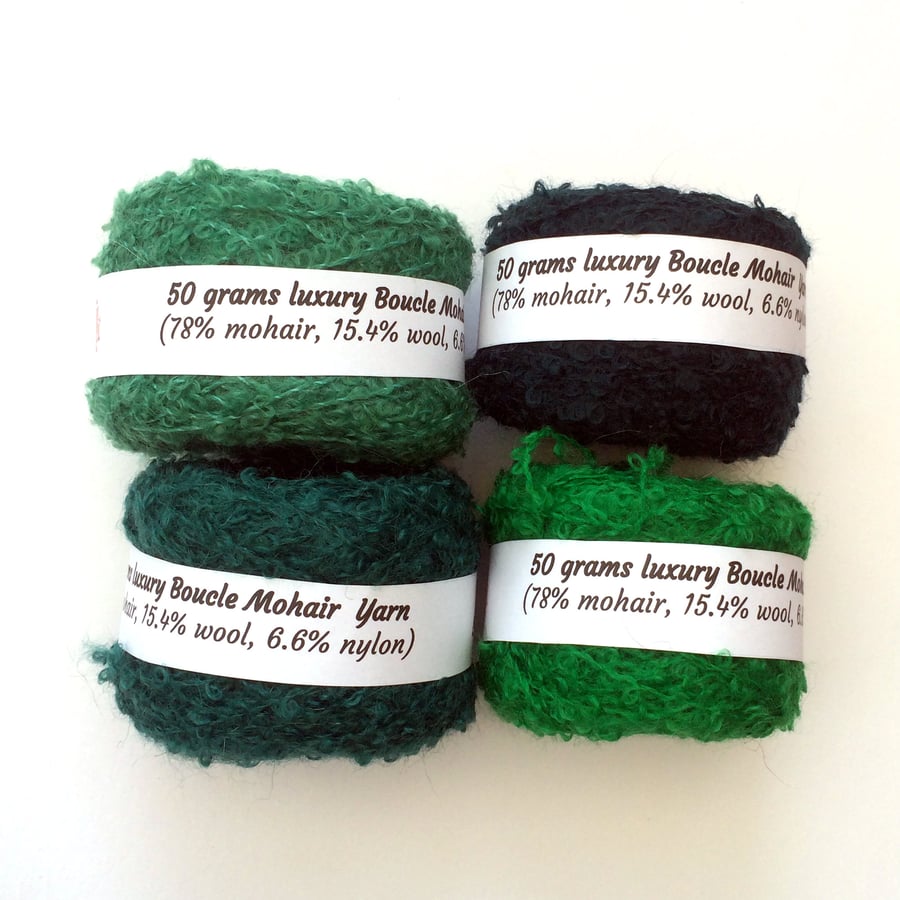 4 balls of green mohair boucle yarn 