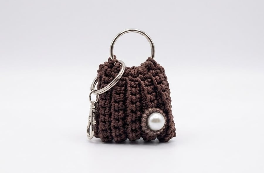 Mini crochet bag charm keyring