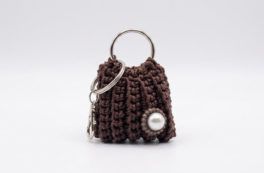 Mini crochet bag charm keyring