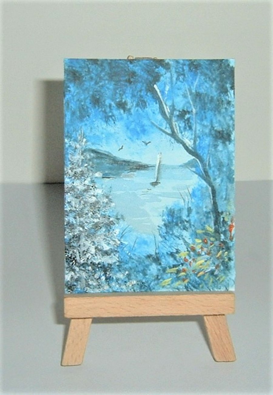 aceo original art watercolour seascape painting ( ref F 611)