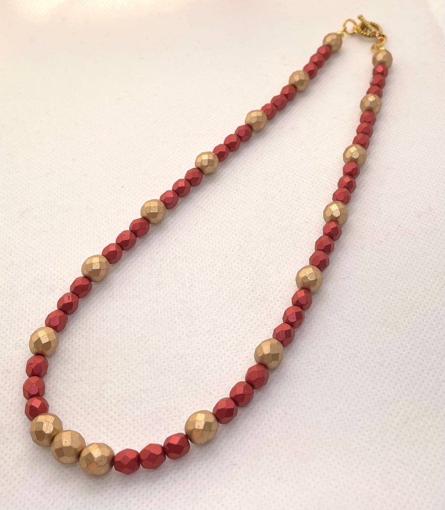 Czech Lava Red Fire Polished Bead Necklace 