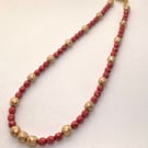 Czech Lava Red Fire Polished Bead Necklace 