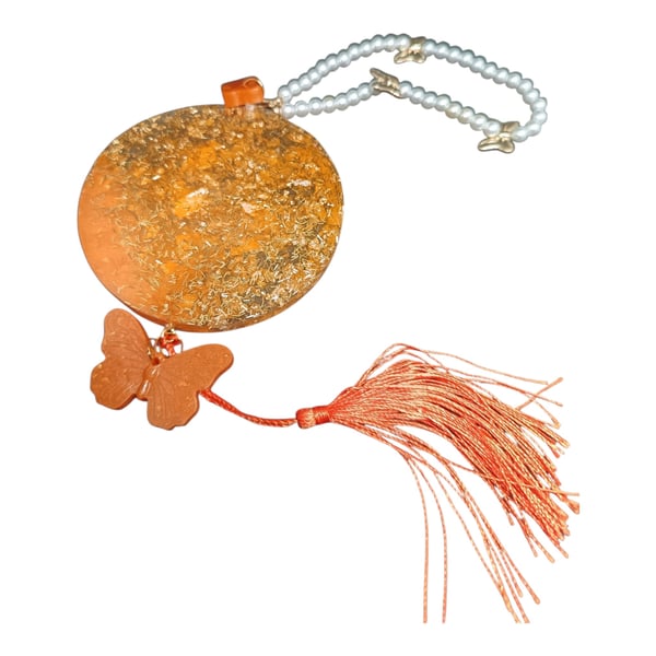 Handmade Orange & Gold Resin Hanging Ornament butterfly& Pear Tassel Decor
