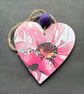 Stunning bright abstract decoupaged wooden hanging heart