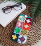 Crochet Glasses Phone Case Pouch Turquoise White Button - Image 1