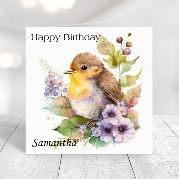 Personalised Spring Birds Birthday Card. Design 6