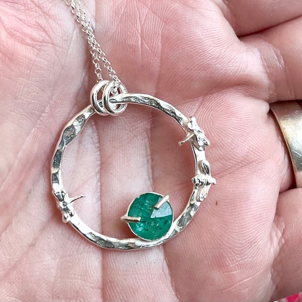 Sterling Silver Hedgerow Circle Pendant Necklace 