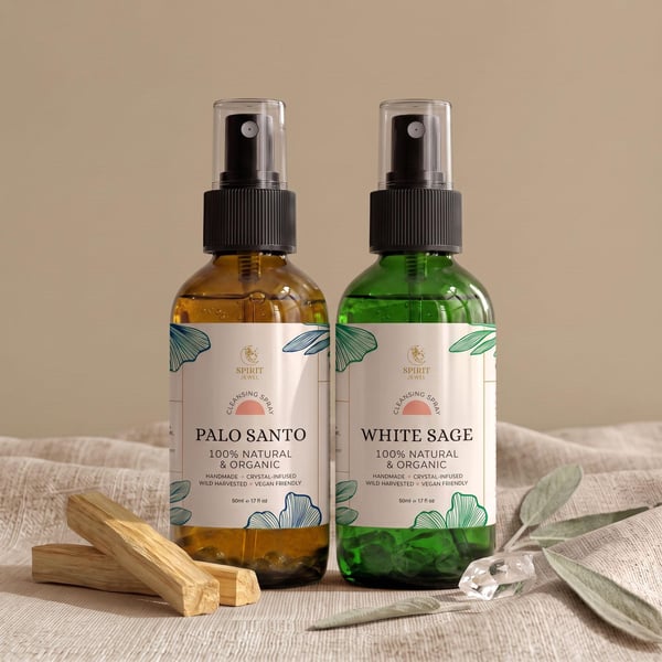 Sage & Palo Santo Cleansing Spray Set, 100% Natural Energy Cleansing Duo, Smokel