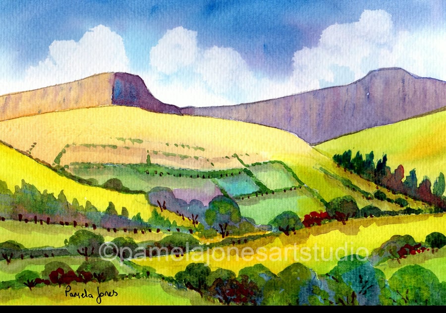 Pen Y Fan, The Brecon Beacons, Original Watercolour in 14 x 11 '' Mount