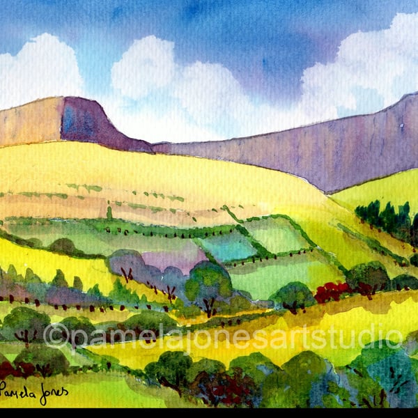 Pen Y Fan, The Brecon Beacons, Original Watercolour in 14 x 11 '' Mount