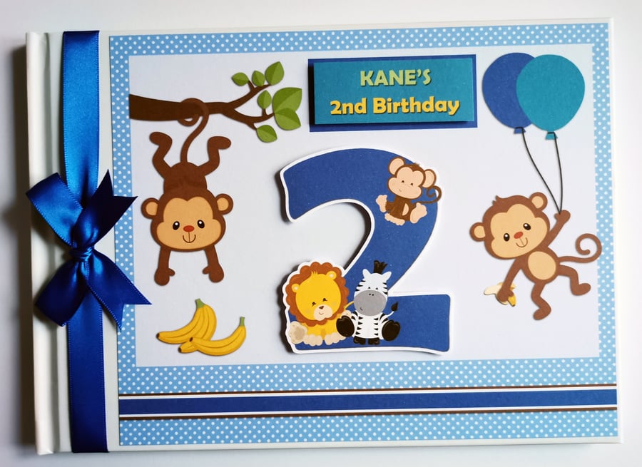 Monkey second birthday guest book, cheeky monkey 2nd birthday party book, gift