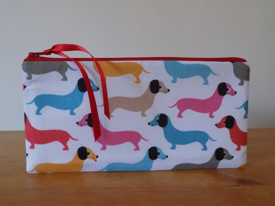 'Sausage Dog' Dachshund Fabric Pencil Case Animal Make Up Cosmetics Bag