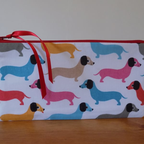 'Sausage Dog' Dachshund Fabric Pencil Case Animal Make Up Cosmetics Bag