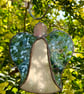 Stained Glass Bell Angel Decoration - Wispy white with cobalt blue wings