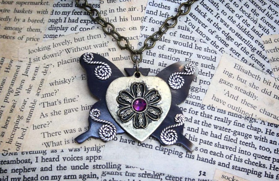 Butterfly Heart Flower Necklace