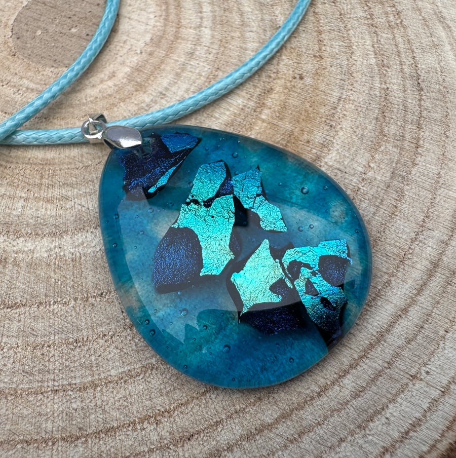 Beautiful Handmade Blue Glass Fused Pendant 
