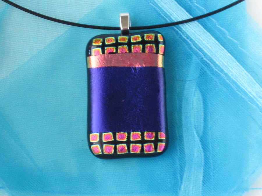 Unique fused dichroic glass pendant necklace