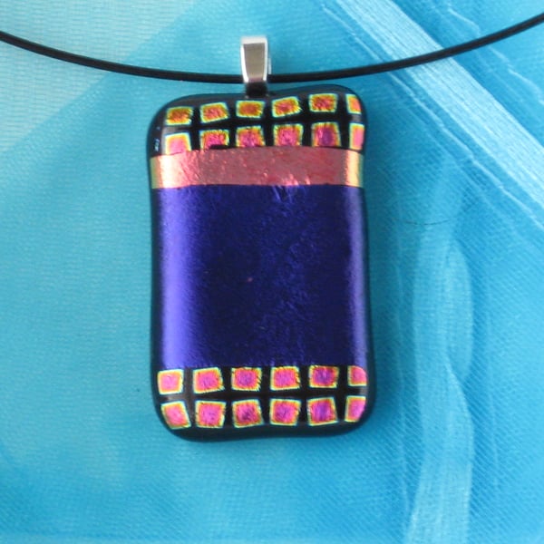 Unique fused dichroic glass pendant necklace