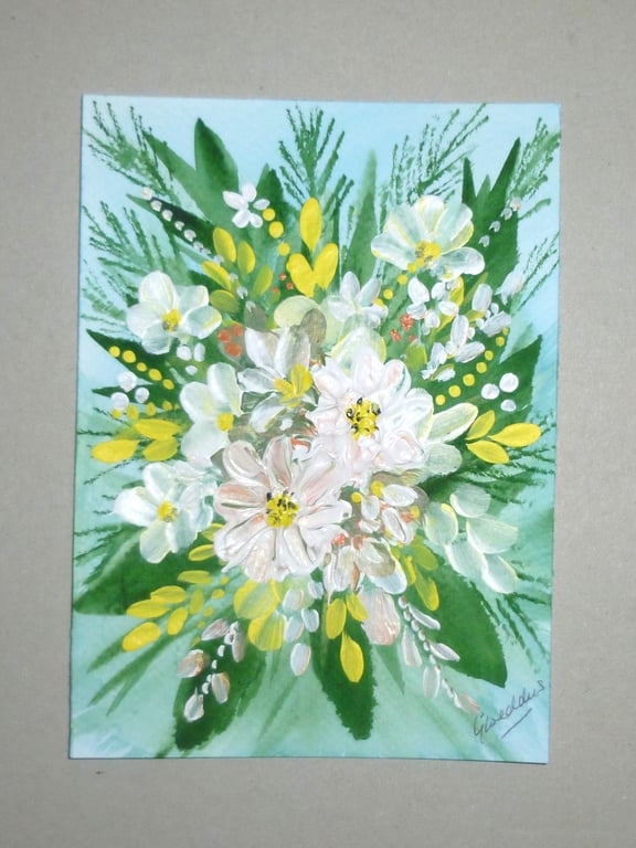 floral impasto mixed media original art painting ( ref FA439 H1)