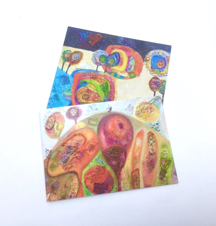 choose any 2 abstract Fine Art greetings cards, blank inside, 