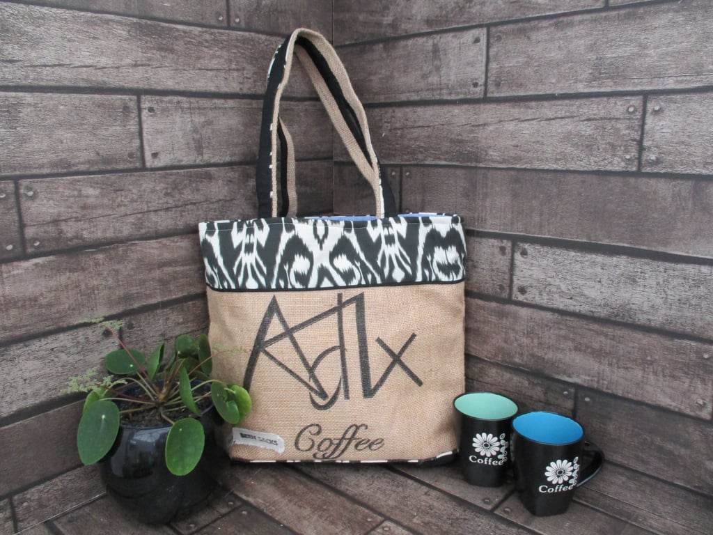 Eco Tote Bag -  Handmade from Upcycled Materials - Black and White pattern