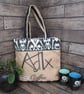 Eco Tote Bag -  Handmade from Upcycled Materials - Black and White pattern