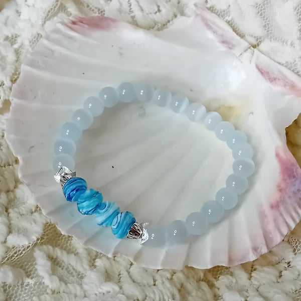 Selenite & Murano Glass Bracelet