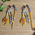Pencil & Shaving Earrings - Cute Artist Crafts Stationery Dangle Bead Jewellery