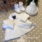 Hand Knitted White Baby Girl'sLayette Set  0-6 mths size