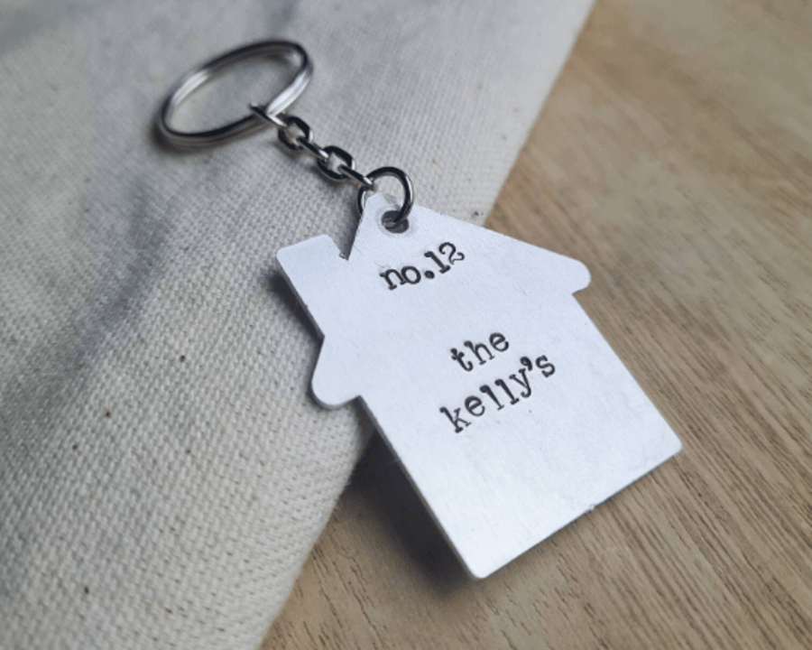 Personalised Door Number Name Metal Stamped New Home Keyring