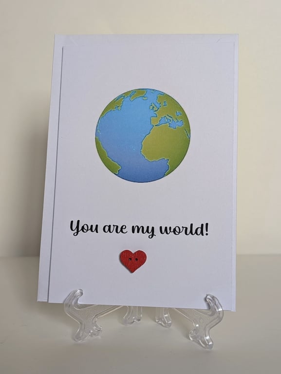 You are my world red heart button greetings card 