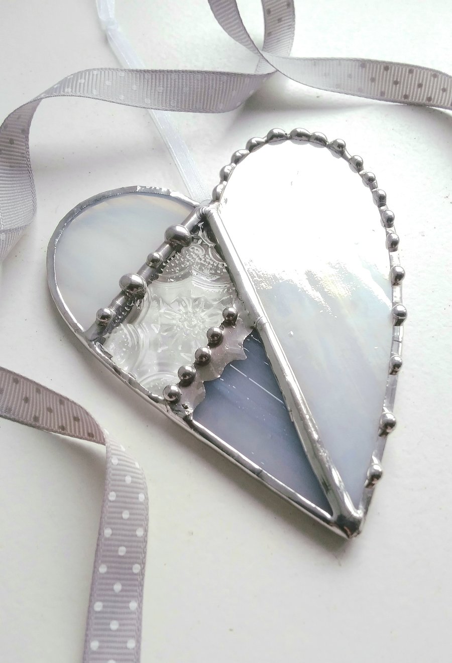 Stained Glass Heart - Iridised White