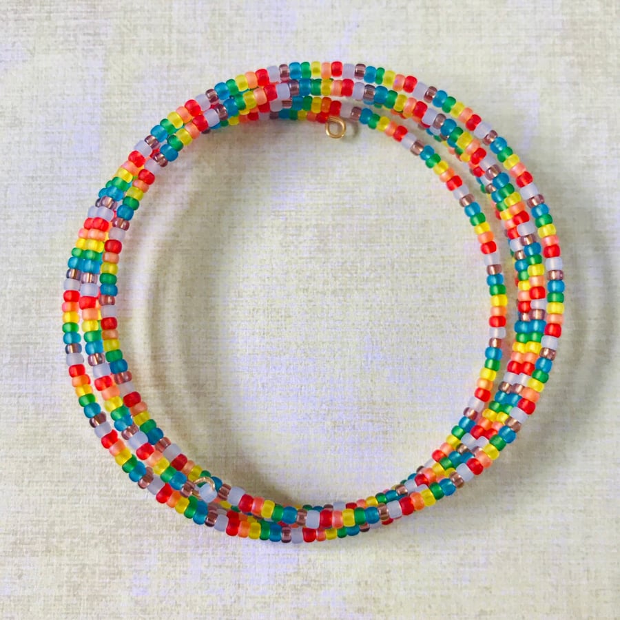 Rainbow Beaded Memory Wire Bracelet 