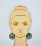 Muted silver, gold and green printed wooden disc earrings - Image 8