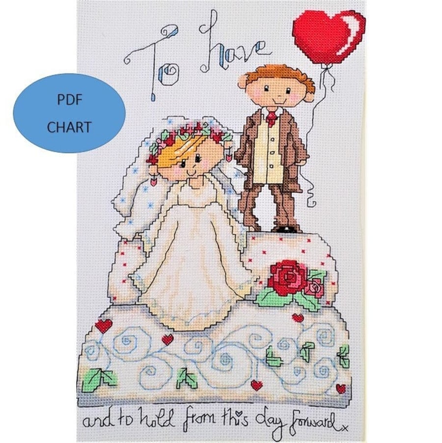 Wedding theme Bride and Groom cross stitch Instant digital Download PDF 