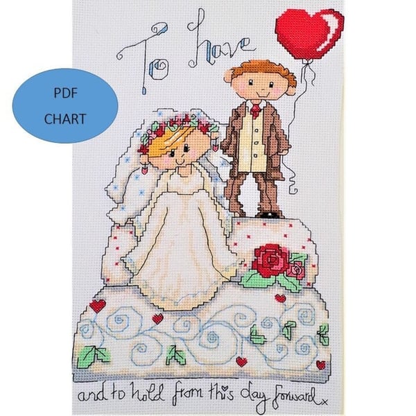 Wedding theme Bride and Groom cross stitch Instant digital Download PDF 
