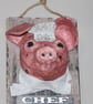  PAPER MACHE PIG CHEF ON BOARD, HANDMADE & PAINTED PRIMITVIE DISPLAY PIECE, 
