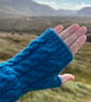 Hand knitted fingerless gloves,featuring cable knit pattern      DARK TURQUOISE  - Image 8