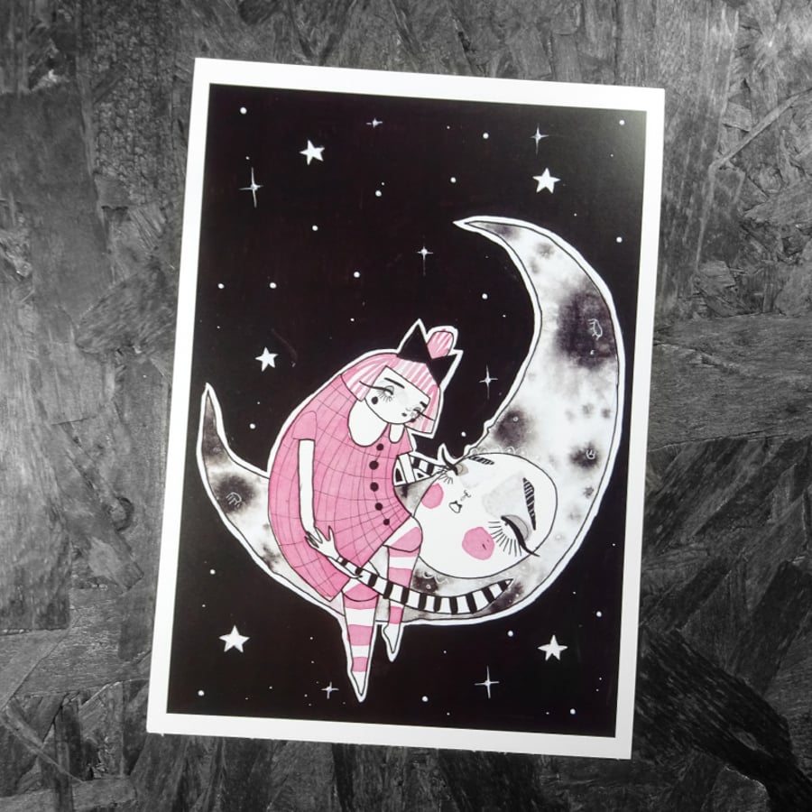 Talking to the moon- Small Poster Print