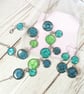 Blue jewellery set, earrings, bracelet and necklace in shades of blue and green - Image 1