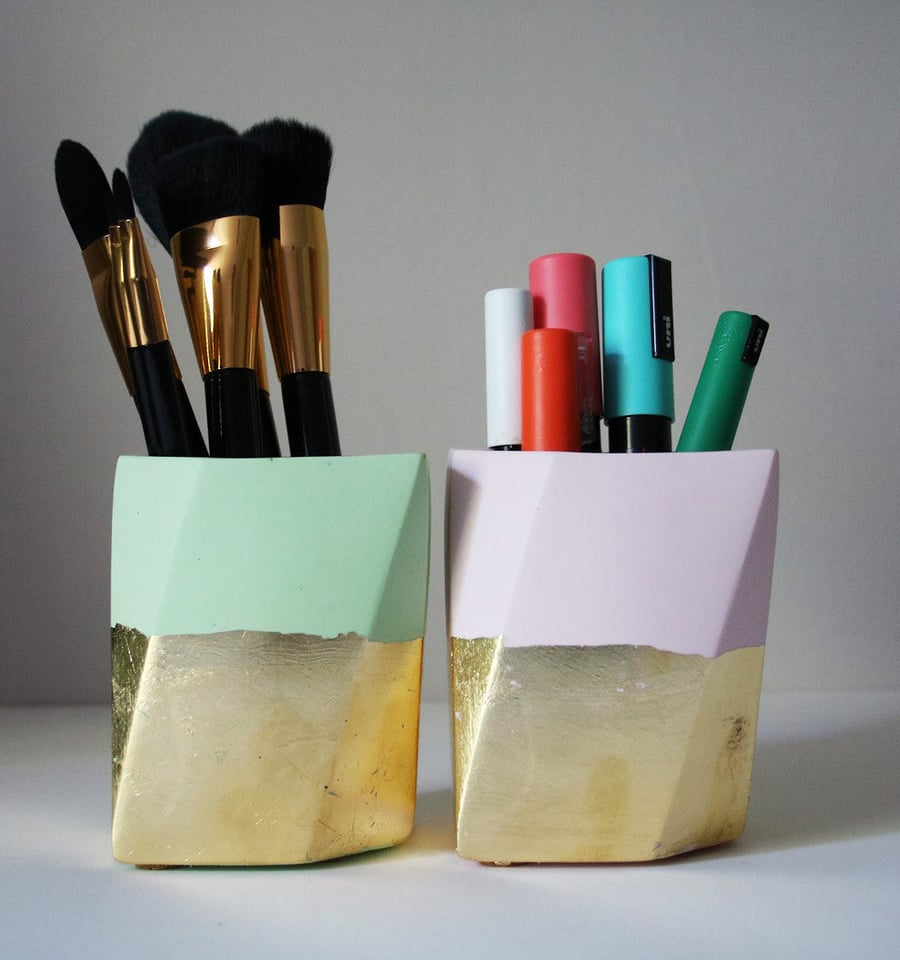 Geometric Holder I Light Pink I Mint Green I Gold Leaf I Brushes Pot I Pen Pot I