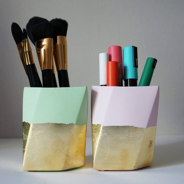 Geometric Holder I Light Pink I Mint Green I Gold Leaf I Brushes Pot I Pen Pot I