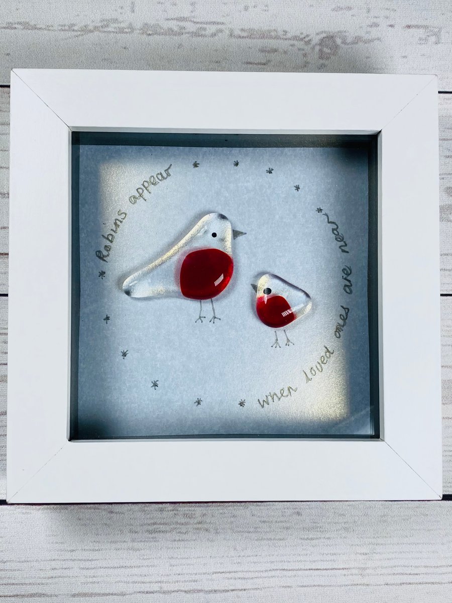  robins appear when loved ones are near - fused glass picture