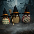 Halloween Owls - fabric- decoration- novelty - gift (x3)