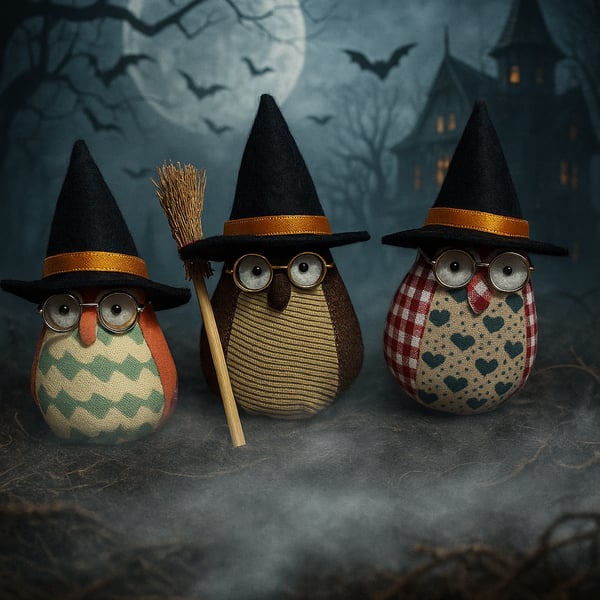 Halloween Owls - fabric- decoration- novelty - gift (x3)