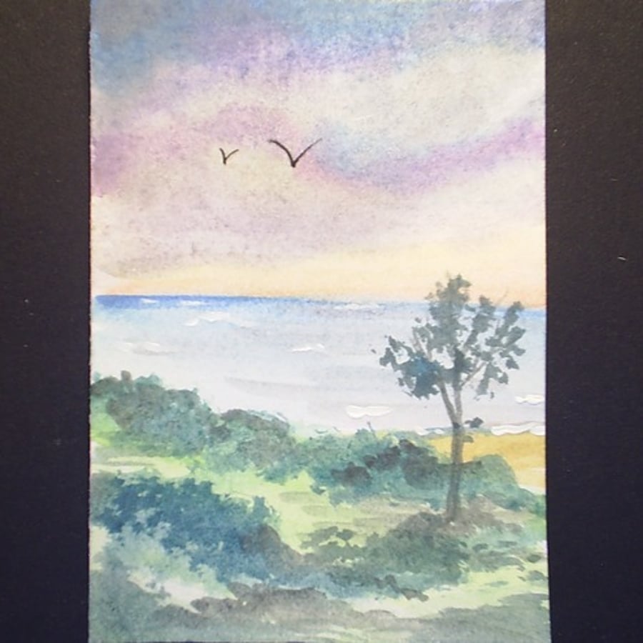 sandy beach aceo original by Gweddusart