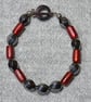 Hematite Swirl and Frosted Red Glass Tube Bead Bracelet - Image 4